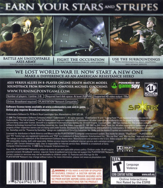 Codemasters Turning Point: Fall of Liberty - PlayStation 3
